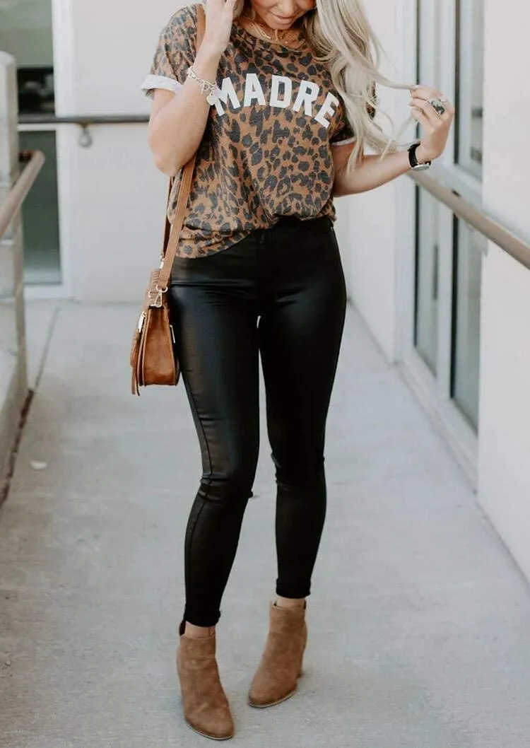 Womens Madre Leopard Print T-Shirts Short Sleeve Mama Shirts Cheetah Mom Graphic Tees Tops