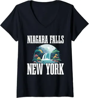 Womens Niagara Falls New York Souvenir Waterfall Trip Family Group V-Neck T-Shirt