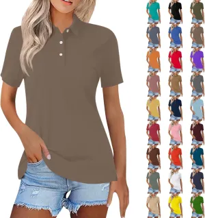 Women's Polo Shirt Short Sleeve Cotton Collared Top Lightweight Breathable Regular Fit Golf Tennis Casual Summer Tee