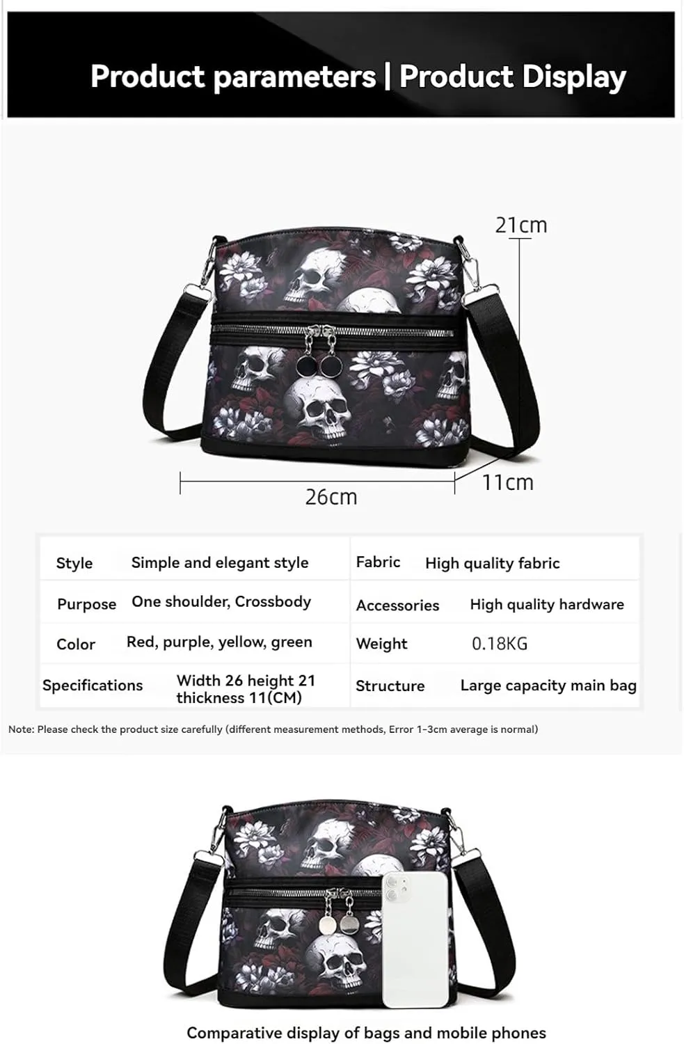 Women's Skull Shoulder Bag, Gothic Skull Wallet Y2k Backpack Street Hippie Backpack (Purple,One Size)