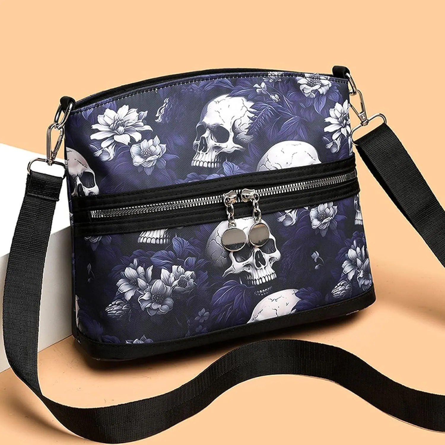 Women's Skull Shoulder Bag, Gothic Skull Wallet Y2k Backpack Street Hippie Backpack (Purple,One Size)