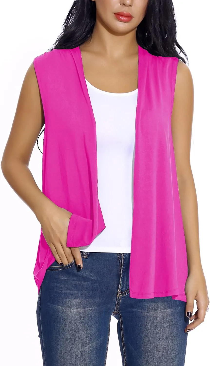 Women's Sleeveless Open Front Cardigan Vest Lightweight Cool Coat