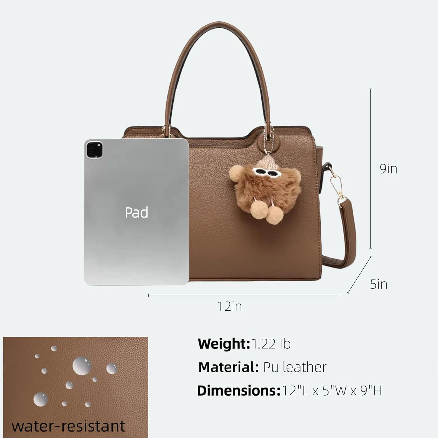 Women's Top Handle Bag Fashion Leather Handbags Purses Ladies Shoulder Bag with Pompom Satchel Purse Set 3pcs