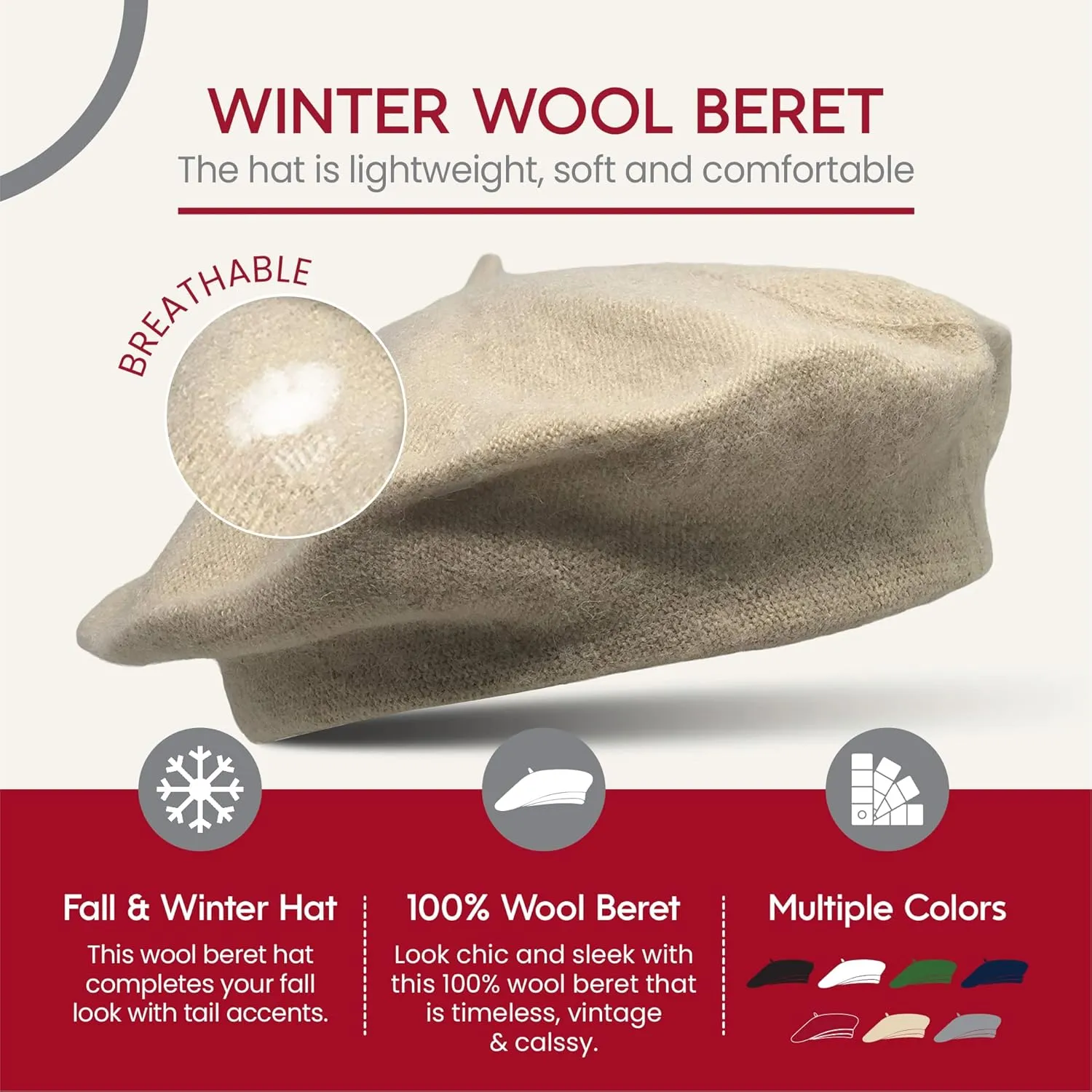 Women's Wool French Beret – Stylish, Chic & Cozy Parisian Unisex Hat for All Seasons