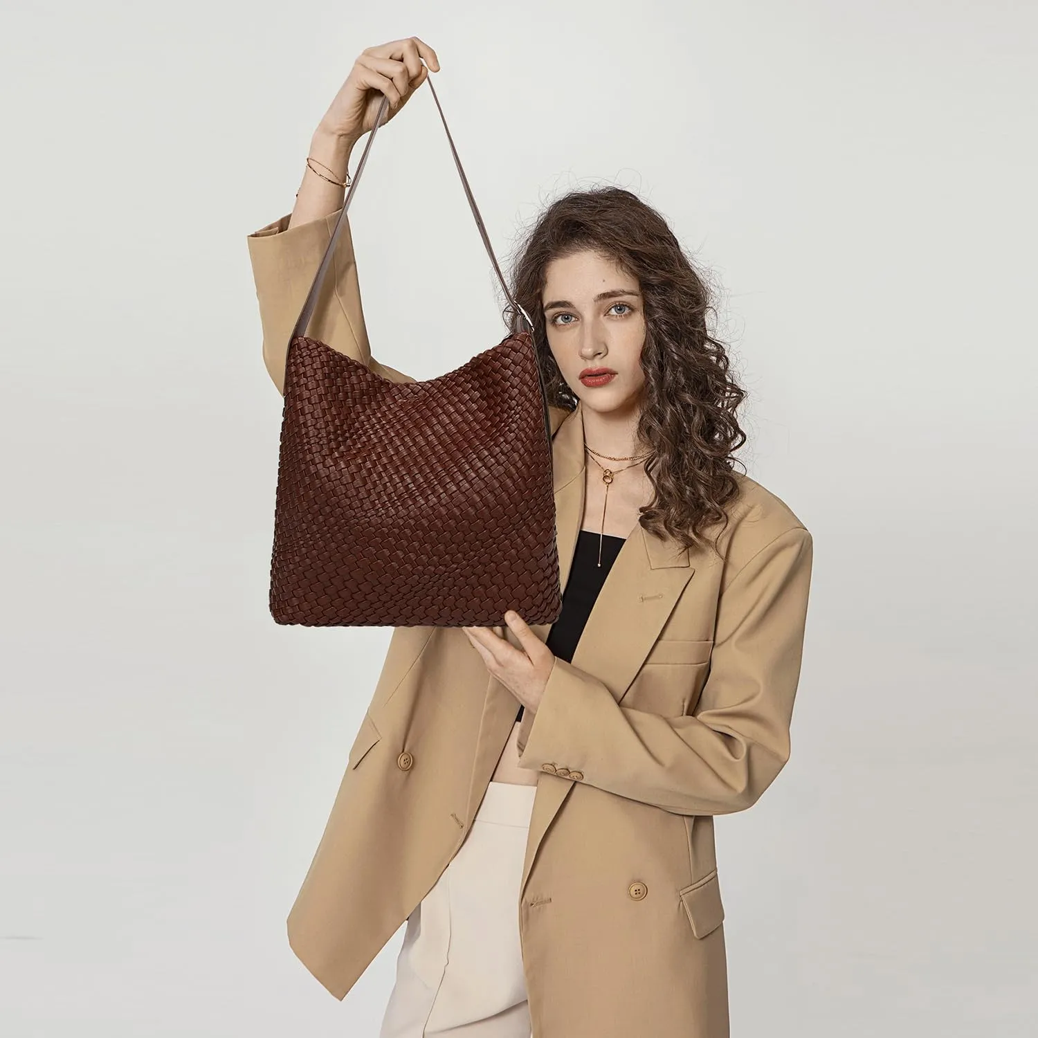 Woven Shoulder Bag for Women, Vegan Leather Tote Bag Large Summer Beach Handmade Satchel Travel Handbag