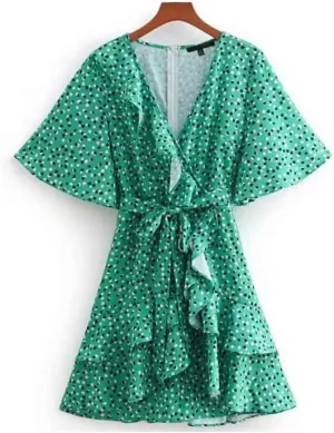 Wrap Dress Short Sleeves Summer V Neck Short Sleeve with Belt Wrap Dress Midi