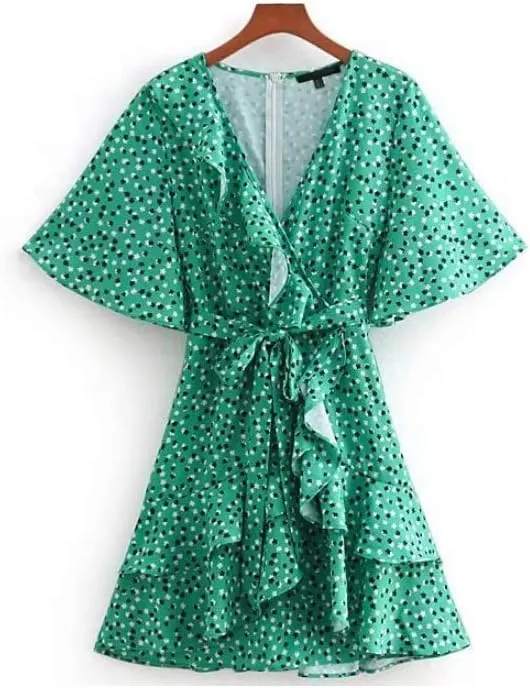 Wrap Dress Short Sleeves Summer V Neck Short Sleeve with Belt Wrap Dress Midi