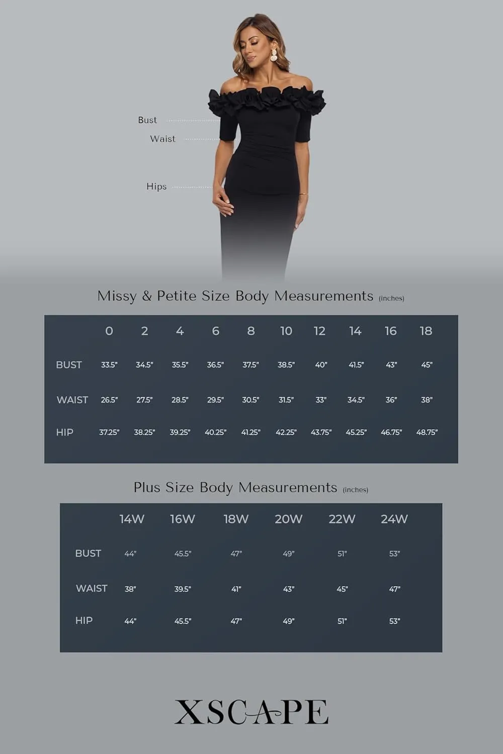 Xscape Women's Plus Short Scuba Off-The-Shoulder Ruffle Midi Dress with Center Back Zipper