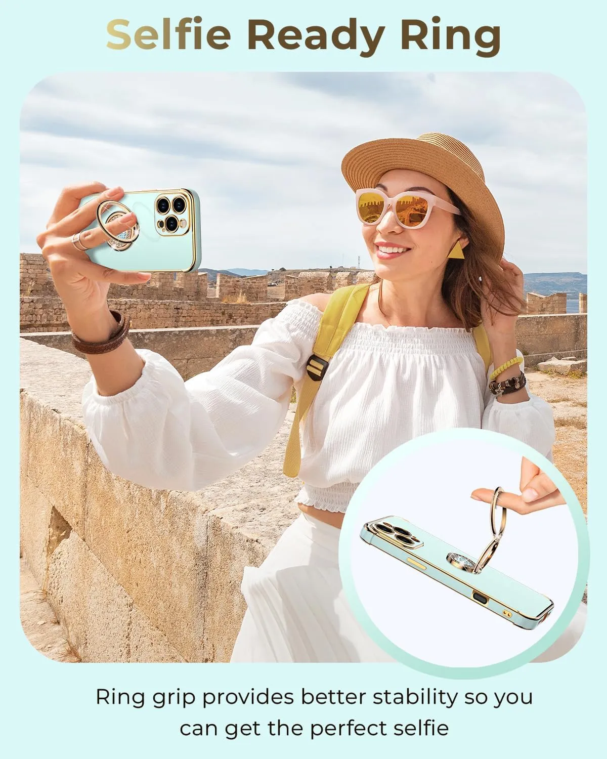 XYZ for iPhone 16 Pro Case with Stand, Phone Case with Double Ring Kickstand, Women Girls Bling Luxury Protective Case Heart for iPhone 16 Pro, Green