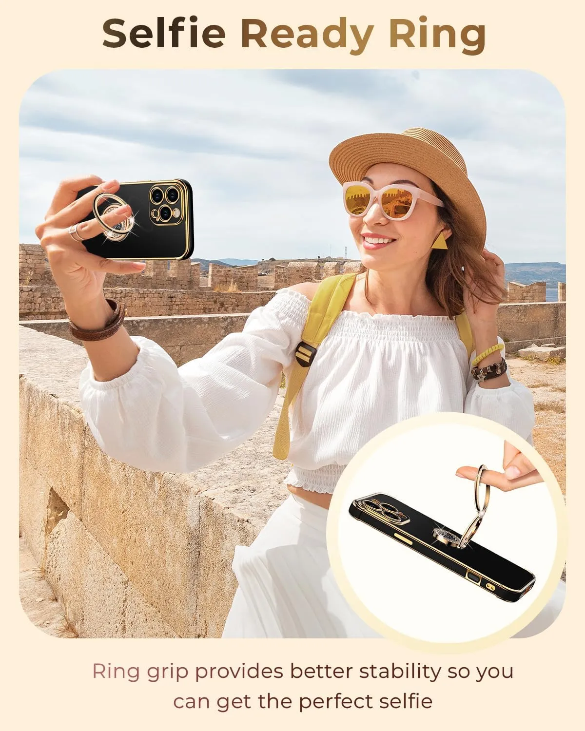 XYZ for 𝐢𝐏𝐡𝐨𝐧𝐞 𝟏𝟔 𝐏𝐫𝐨 𝐂𝐚𝐬𝐞 with Stand, Phone Case with Double Ring Kickstand, Women Girls Bling Luxury Protective Case Heart for 𝐢𝐏𝐡𝐨𝐧𝐞 𝟏𝟔 𝐏𝐫𝐨, Black