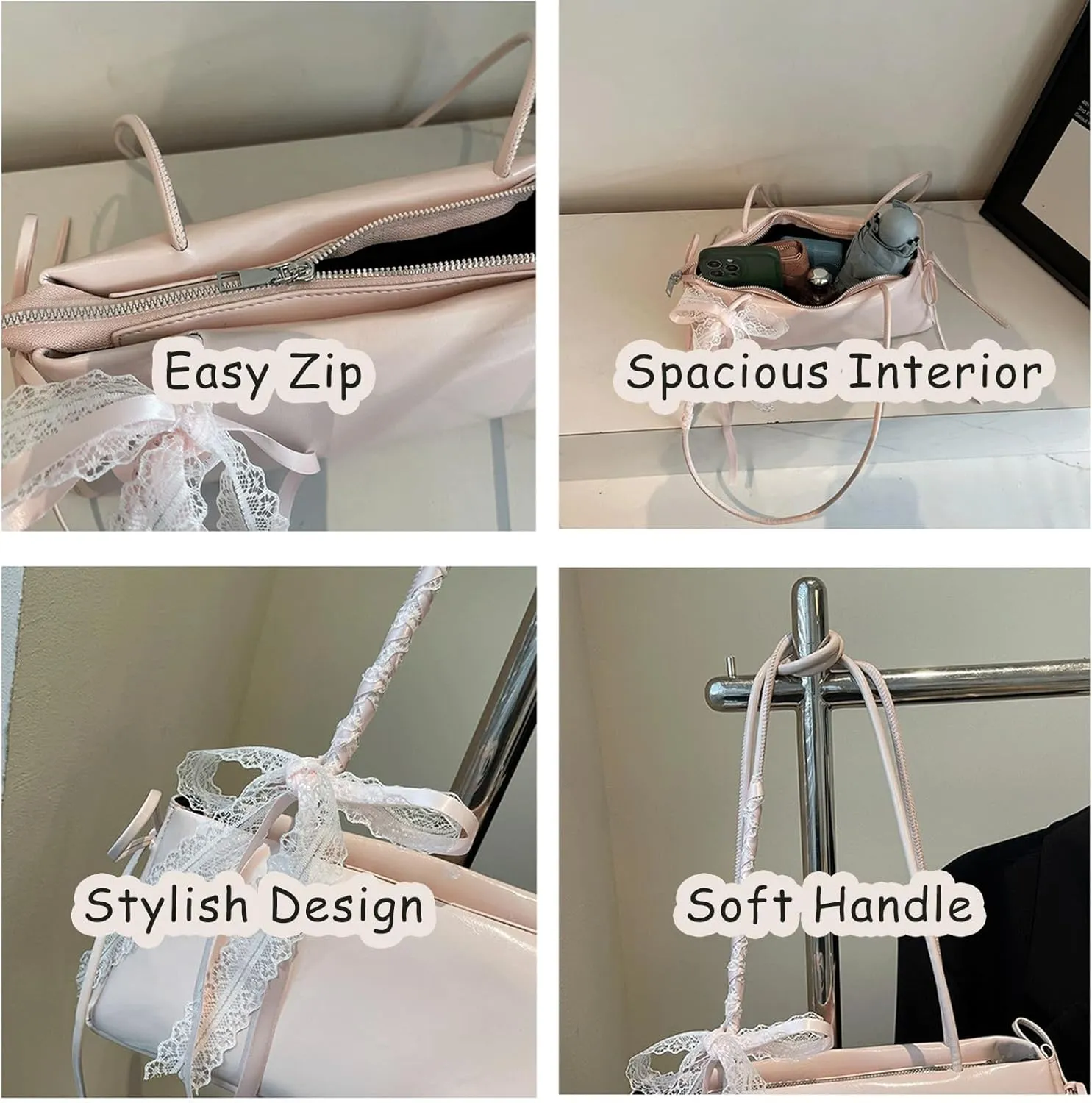 Y2k Purse Lace Ribbon 2000s Vintage Going Out Shoulder Street Girly Bowling Bag Romantic Cute Coquette Leather Purses