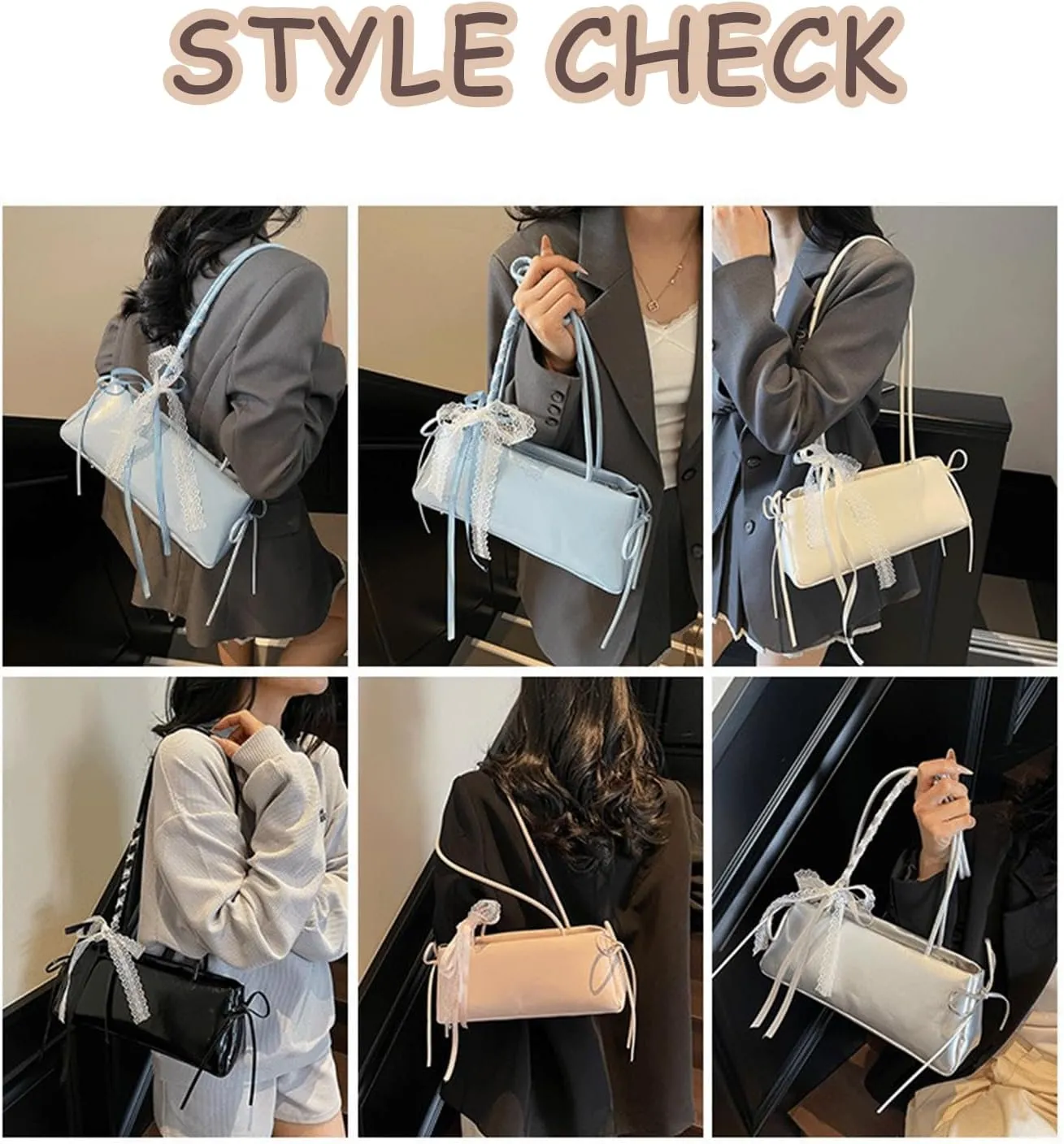 Y2k Purse Lace Ribbon 2000s Vintage Going Out Shoulder Street Girly Bowling Bag Romantic Cute Coquette Leather Purses