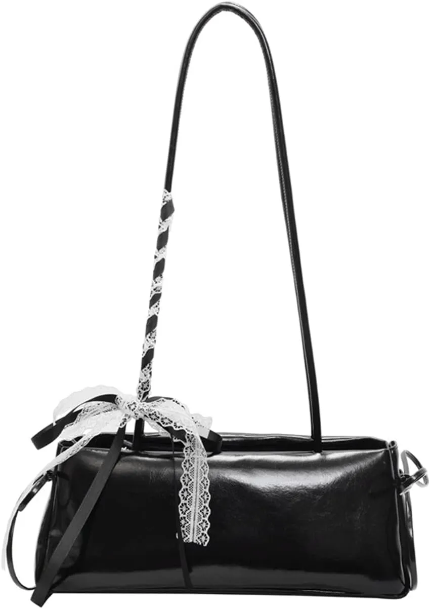 Y2k Purse Lace Ribbon 2000s Vintage Going Out Shoulder Street Girly Bowling Bag Romantic Cute Coquette Leather Purses