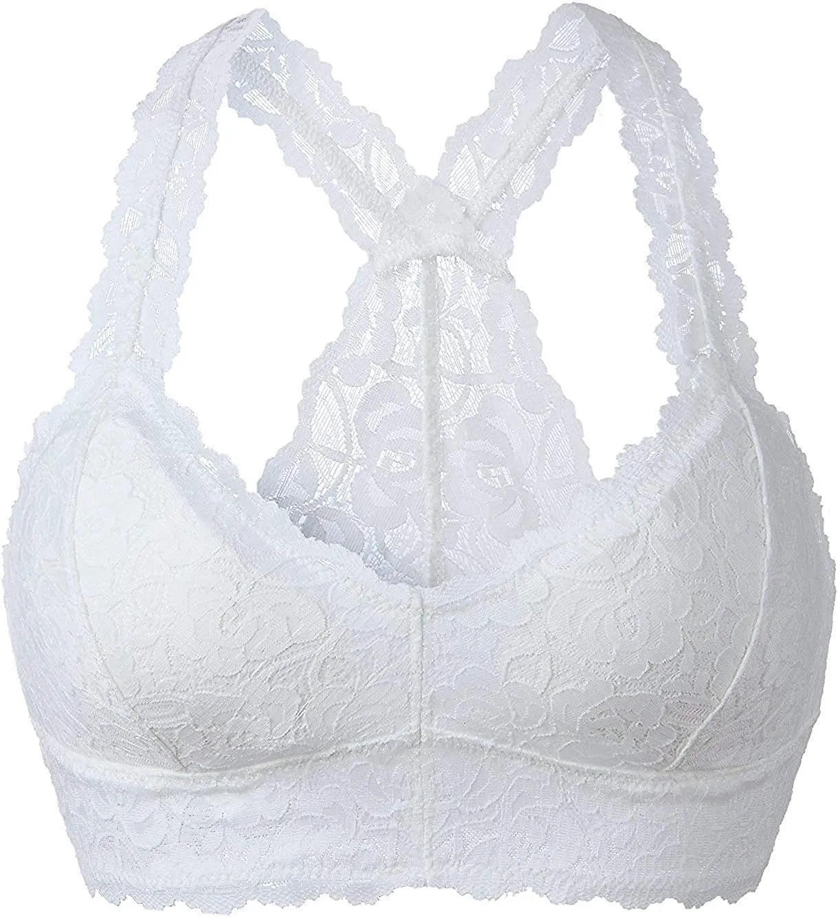 YIANNA Women Floral Lace Bralette Padded Breathable Sexy Racerback Lace Bra
