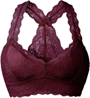 YIANNA Women Floral Lace Bralette Padded Breathable Sexy Racerback Lace Bra