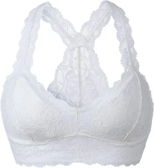 YIANNA Women Floral Lace Bralette Padded Breathable Sexy Racerback Lace Bra