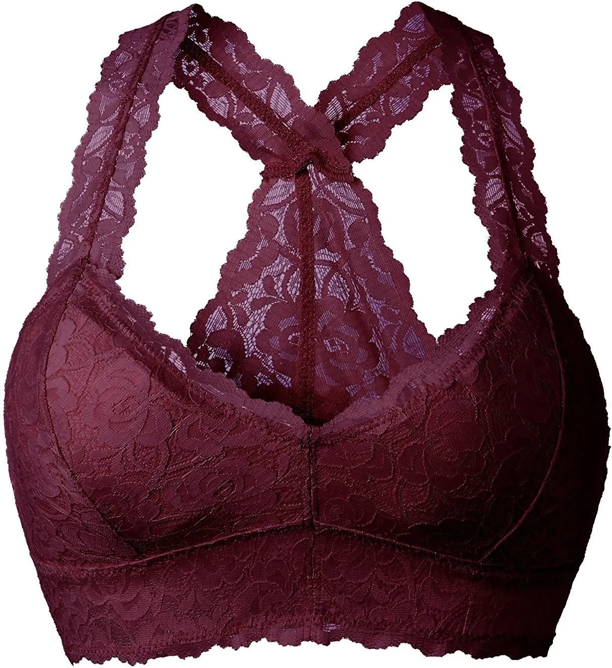 YIANNA Women Floral Lace Bralette Padded Breathable Sexy Racerback Lace Bra