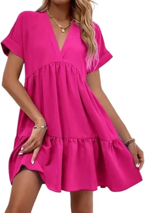 YK8fass V-Neck Solid Color Skirt Dress tu-4722
