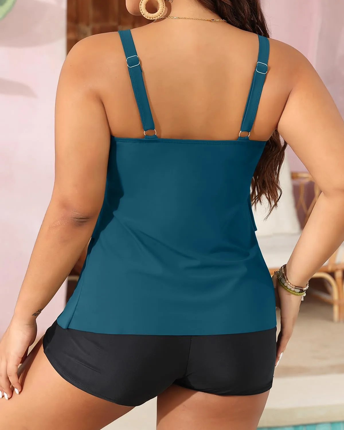 Yonique Women's Plus Size Tankini Swimsuits with Shorts Two Piece Bathing Suits Ruffle Swimsuits Tummy Control Swimwear