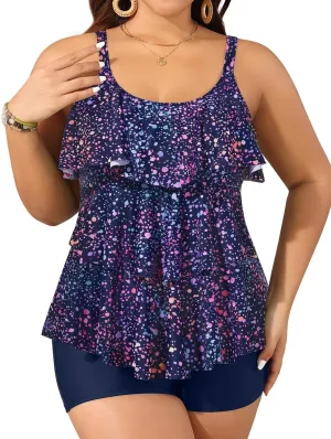 Yonique Women's Plus Size Tankini Swimsuits with Shorts Two Piece Bathing Suits Ruffle Swimsuits Tummy Control Swimwear