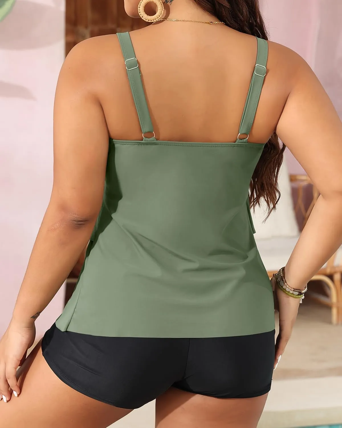 Yonique Women's Plus Size Tankini Swimsuits with Shorts Two Piece Bathing Suits Ruffle Swimsuits Tummy Control Swimwear