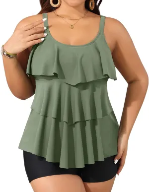 Yonique Women's Plus Size Tankini Swimsuits with Shorts Two Piece Bathing Suits Ruffle Swimsuits Tummy Control Swimwear