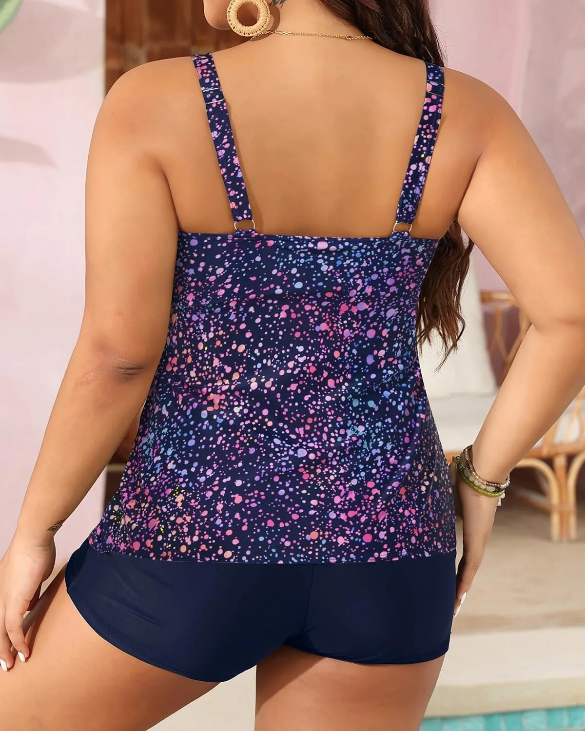 Yonique Women's Plus Size Tankini Swimsuits with Shorts Two Piece Bathing Suits Ruffle Swimsuits Tummy Control Swimwear