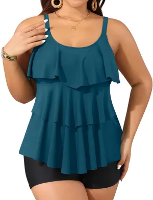 Yonique Women's Plus Size Tankini Swimsuits with Shorts Two Piece Bathing Suits Ruffle Swimsuits Tummy Control Swimwear