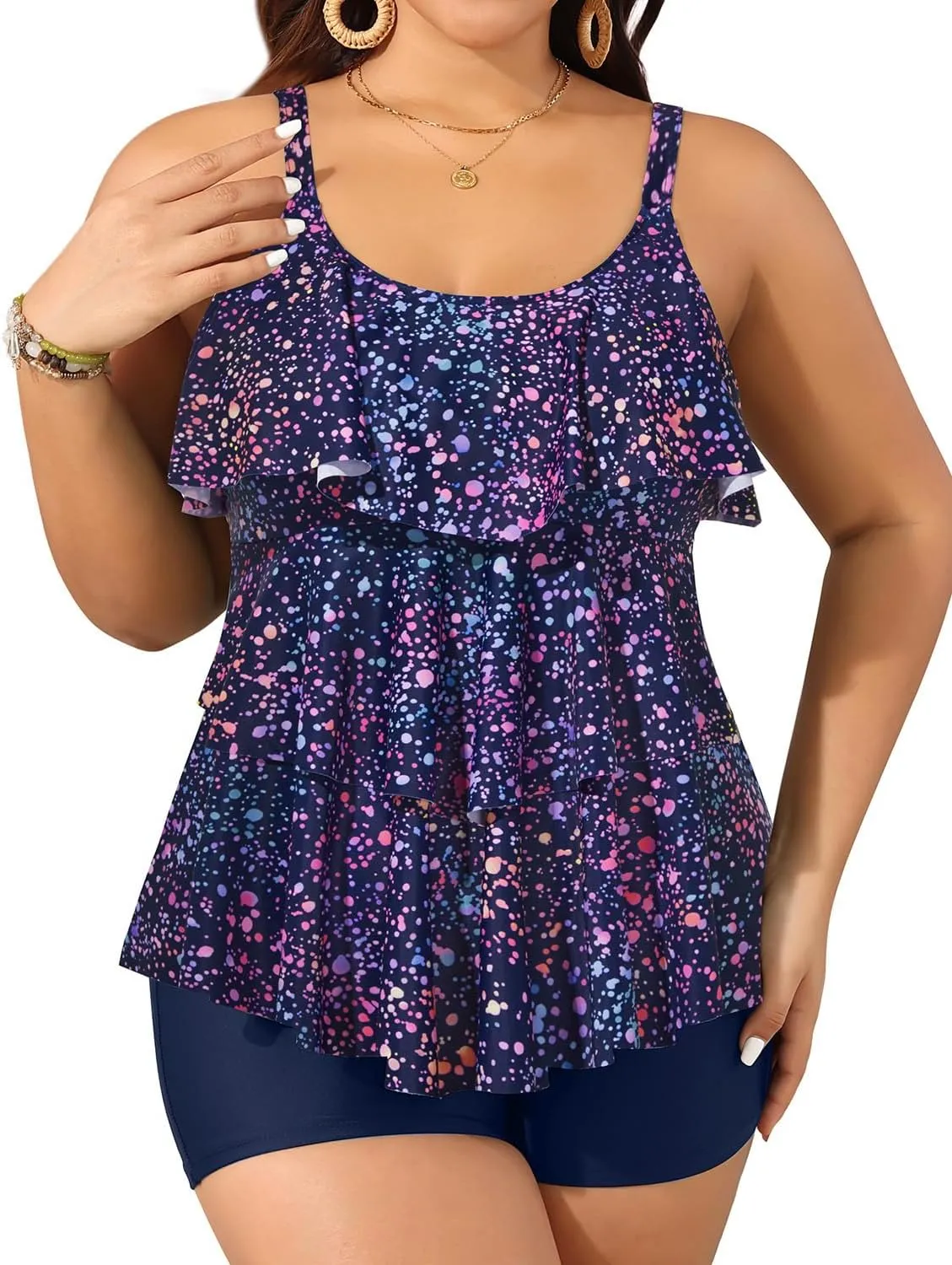 Yonique Women's Plus Size Tankini Swimsuits with Shorts Two Piece Bathing Suits Ruffle Swimsuits Tummy Control Swimwear
