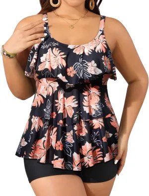 Yonique Women's Plus Size Tankini Swimsuits with Shorts Two Piece Bathing Suits Ruffle Swimsuits Tummy Control Swimwear