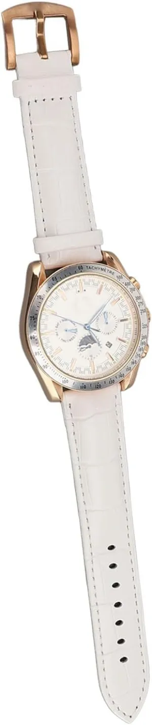 Yosoo Mechanical Moon Phase Watch 6 Luminous Hands Chronograph Display Men Analog Wristwatch with PU Leather Strap Mechanical Watch Men Moon Phase Automatic Mechanical Wrist