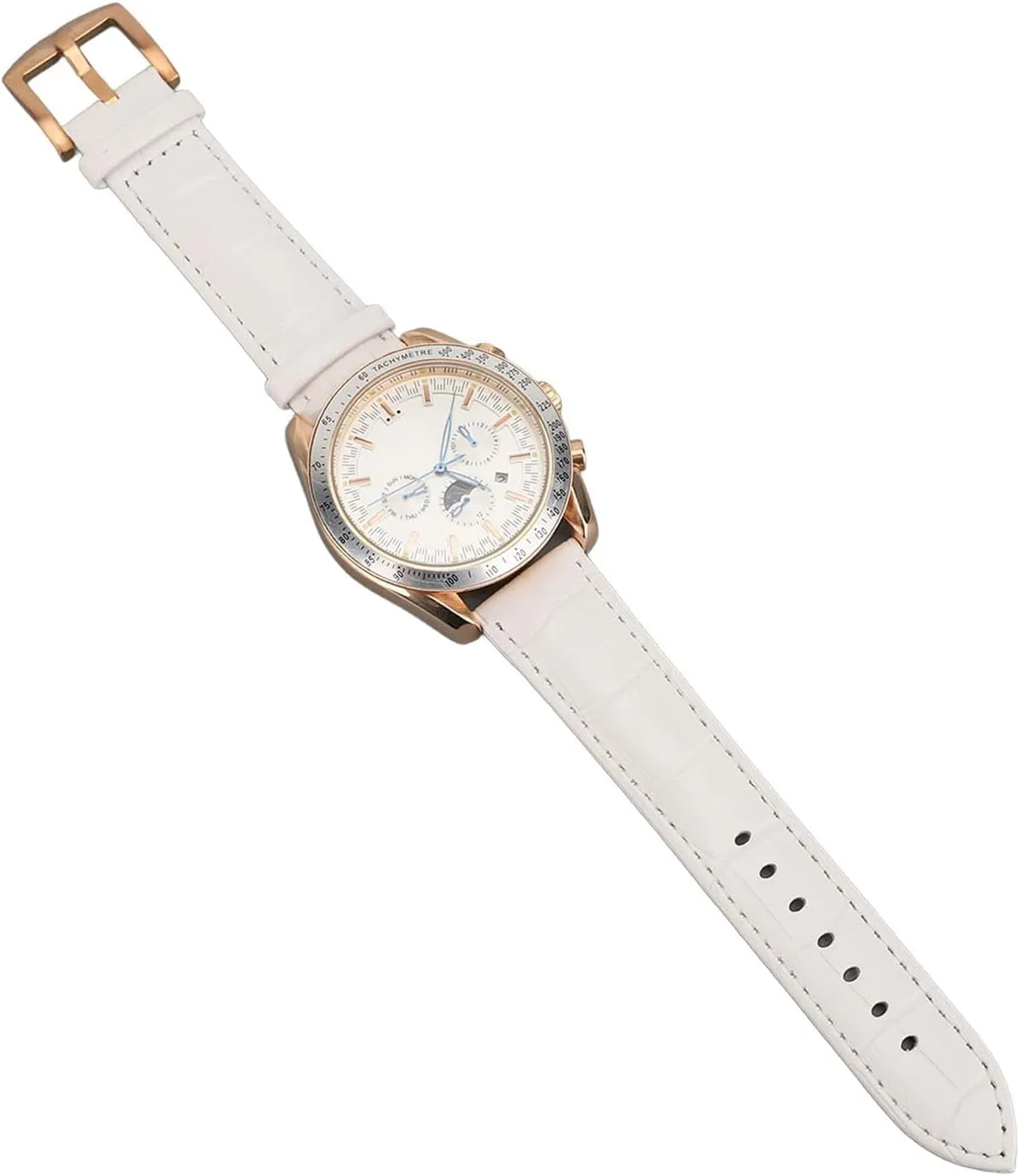 Yosoo Mechanical Moon Phase Watch 6 Luminous Hands Chronograph Display Men Analog Wristwatch with PU Leather Strap Mechanical Watch Men Moon Phase Automatic Mechanical Wrist