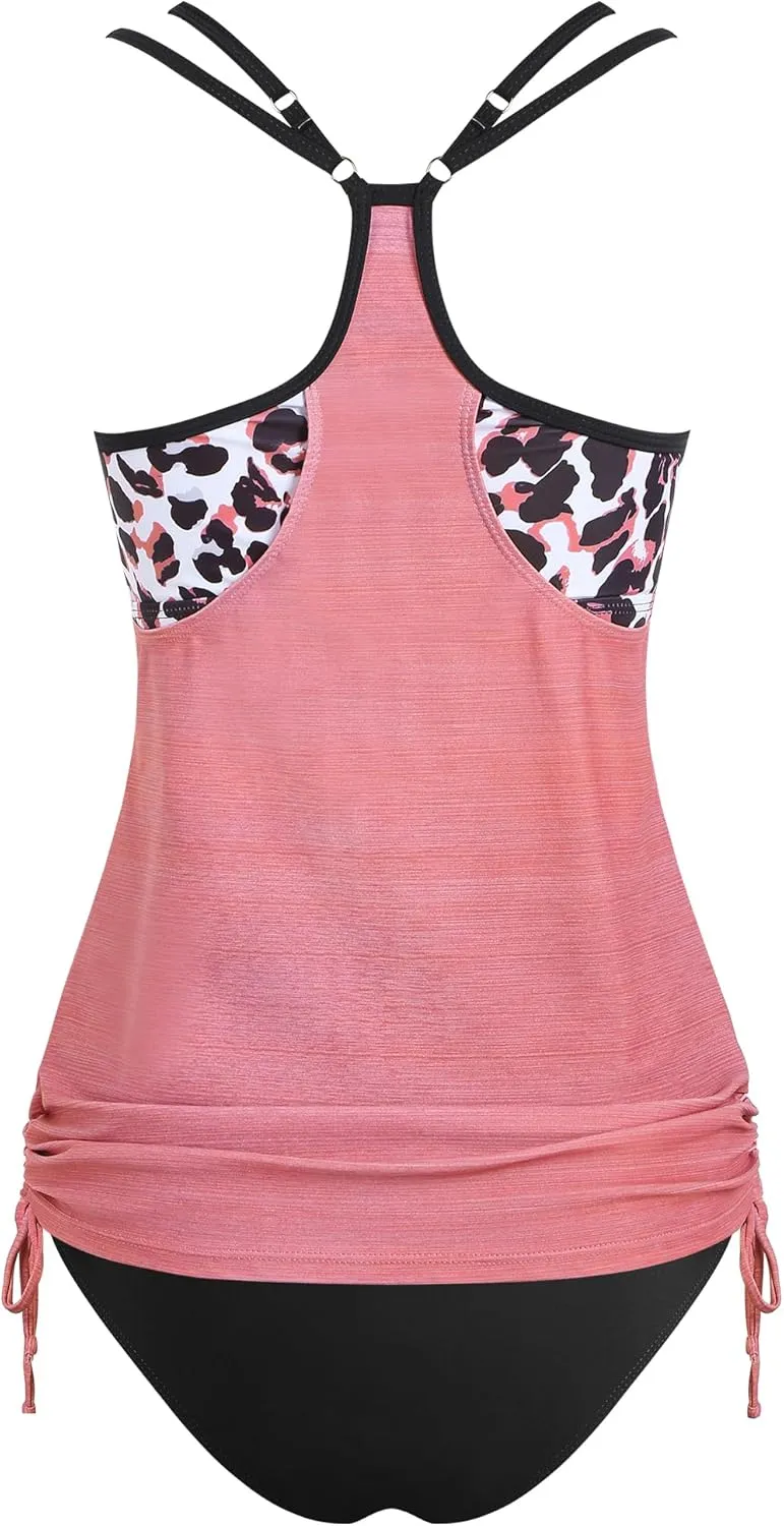 ZAFUL Two Piece Tankini Swimsuit for Women High Waisted Tummy Control Bathing Suit Double Up Tankini Set