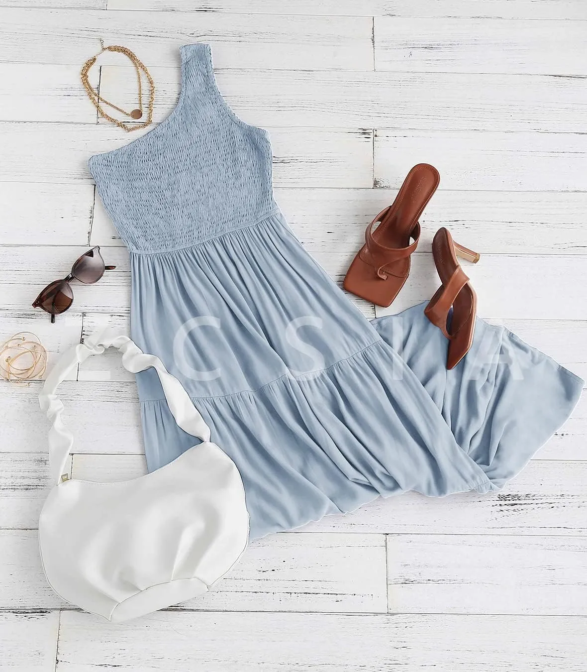 ZCSIA Women's 2024 Summer Boho One Shoulder Sleeveless Solid Color Ruffle Beach Party Tiered Midi Dress