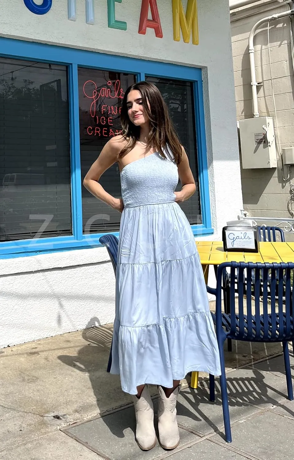 ZCSIA Women's 2024 Summer Boho One Shoulder Sleeveless Solid Color Ruffle Beach Party Tiered Midi Dress