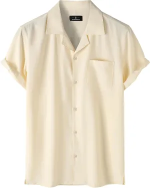 ZEROYAA Men's Urban Stylish Button Down Shirts Regular Fit Wrinkle-Free Short Sleeve Cuban Shirt with Pocket