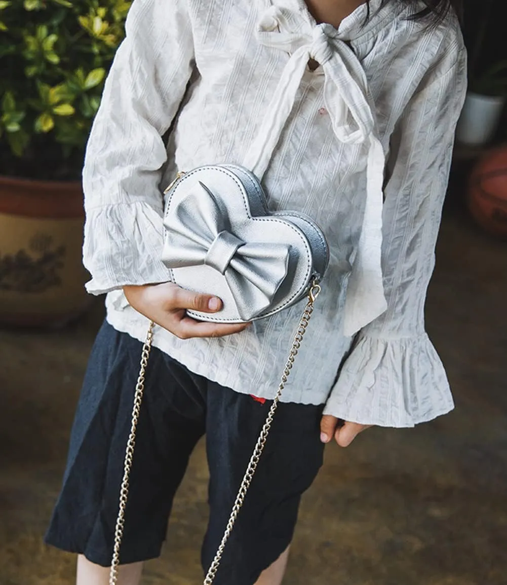 ZGMYC Cute Heart-shaped Crossbody Purse Bowknot Shoulder Bag Satchel for Little Girls Toddlers