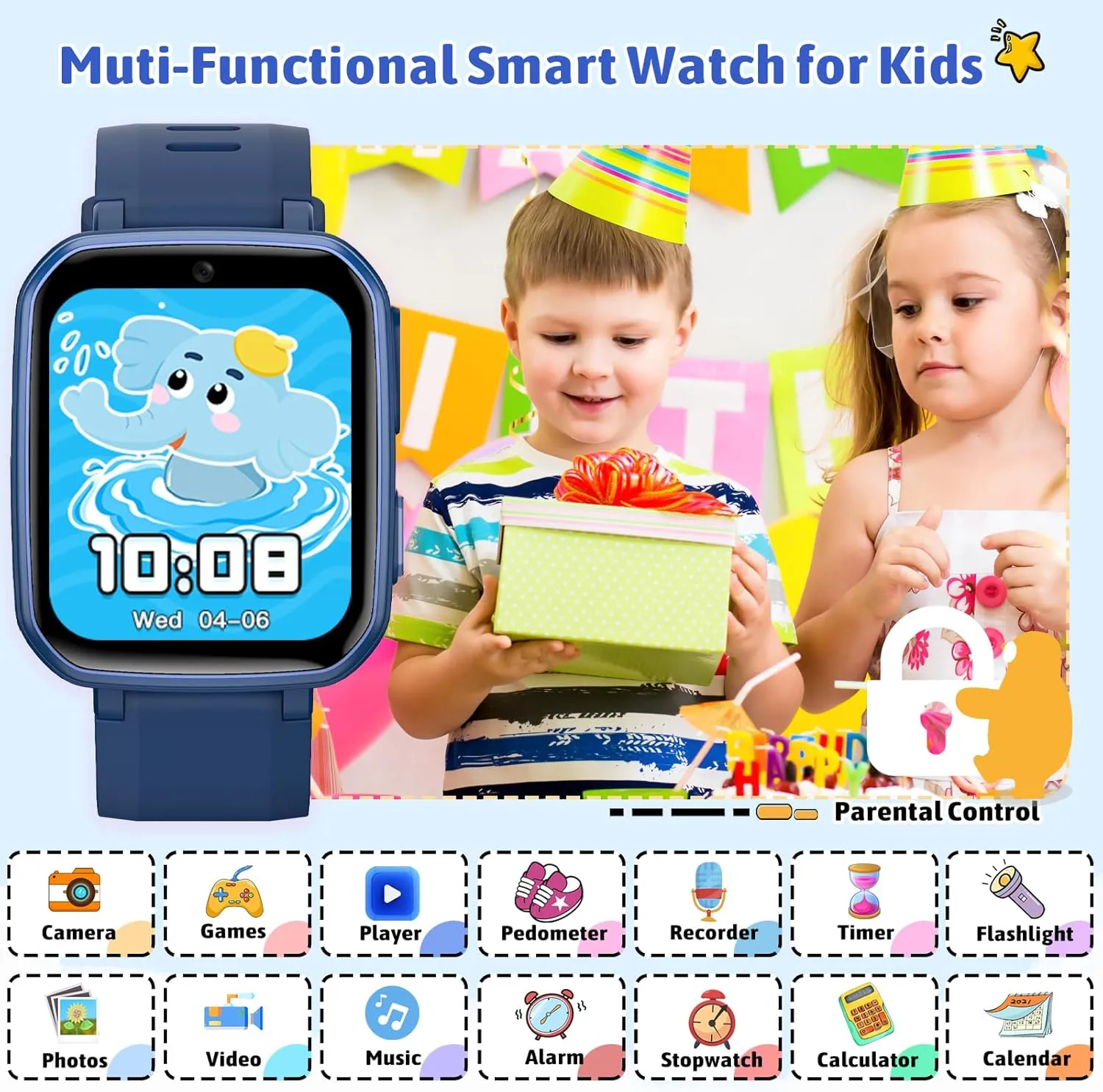 zicor Kids Game Watch Gift with 26 Puzzle Games, Dual Camera, Music Player, Pedometer, Video Recorder, Flashlight, Alarm Clock,Educational Toy for Boys Girls Age 4-12 Years Old,Birthday