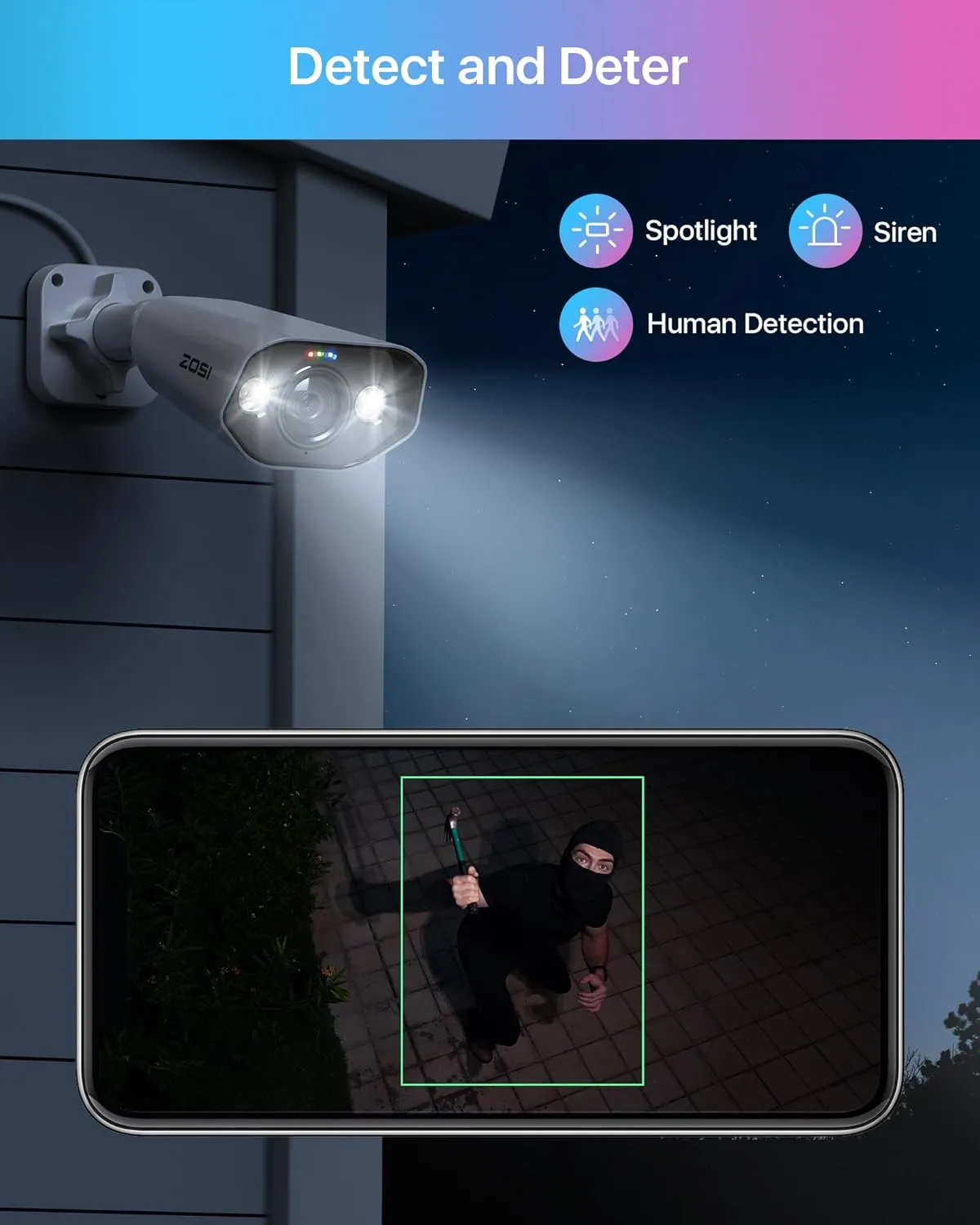 ZOSI 4PK 4K PoE Security Cameras with Ethernet Cables,Person Vehicle Detection,2 Way Audio,Night Vision,Smart Light&Sound Alerts,8MP Weatherproof Outdoor Add-on Camera Only Work 4K PoE NVR